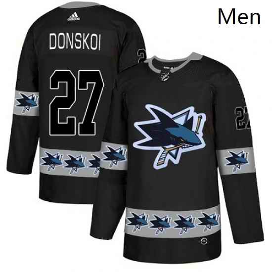 Mens Adidas San Jose Sharks 27 Joonas Donskoi Authentic Black Team Logo Fashion NHL Jersey